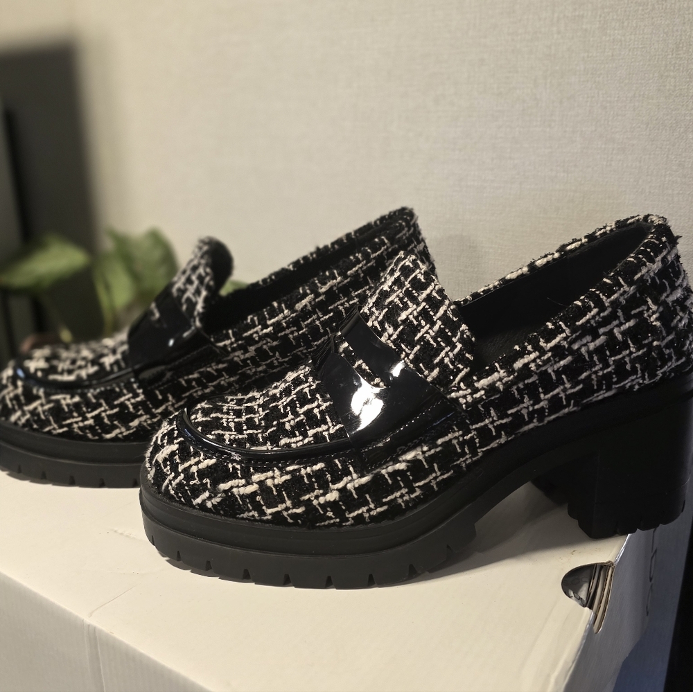 Black and White Tweed Loafers